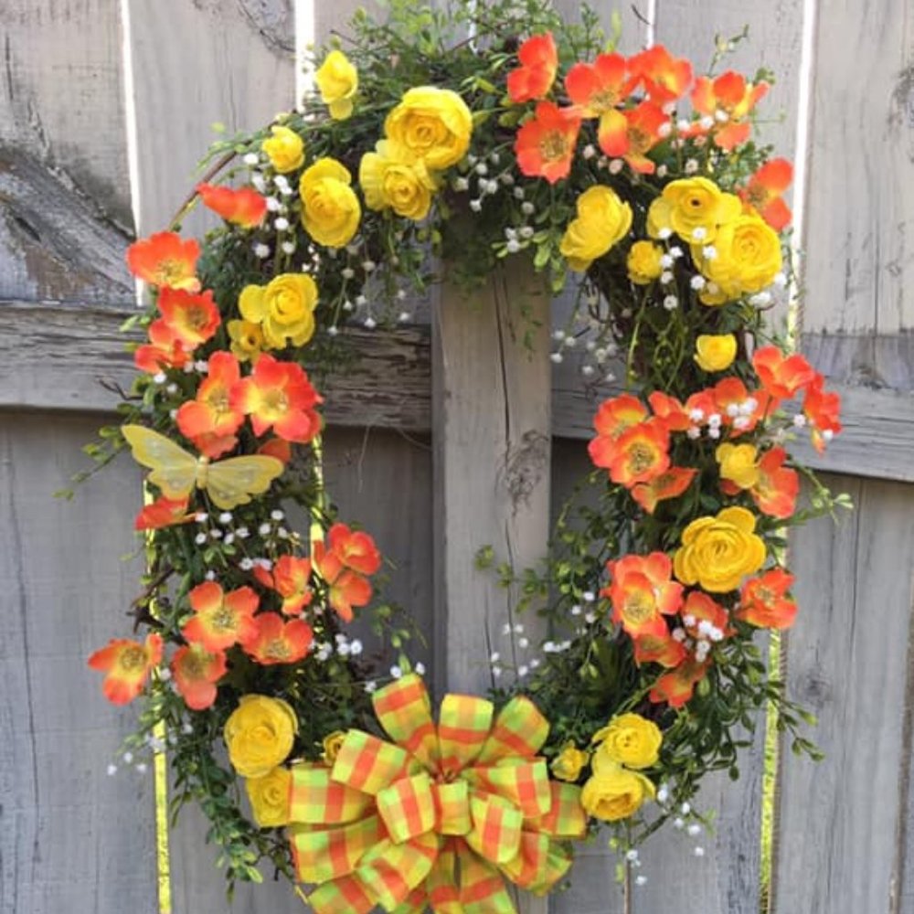 Orange & Yellow Floral Wreath with Butterfly & Bow